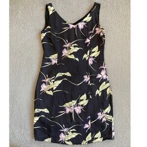 Tommy Bahama Mini Dress 8 Medium Silk Hawaiian Floral Tank Sleeveless Black Y2K